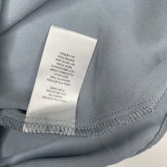 Tahari Slate Blue Balloonsleeve Tie Mock Neck Chiffon Blouse Occasion Sz Medium - Picture 11 of 11